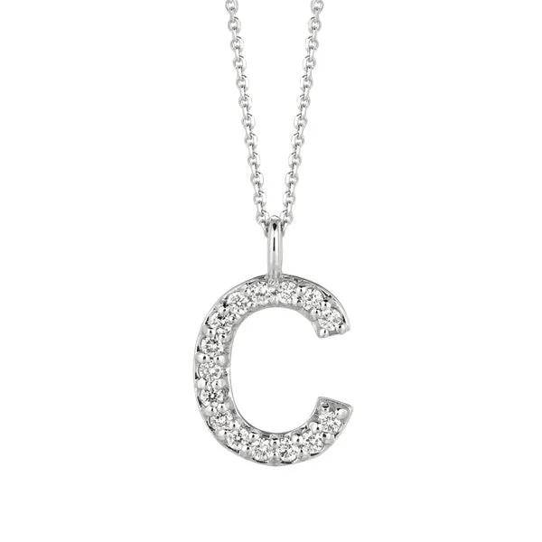 0.15 Carat Natural Diamond C Initial Necklace 14K White Gold G SI 18'' chain