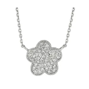 0.40 Carat Natural Diamond Flower Cluster Necklace 14K White Gold G SI 18 inches chain
