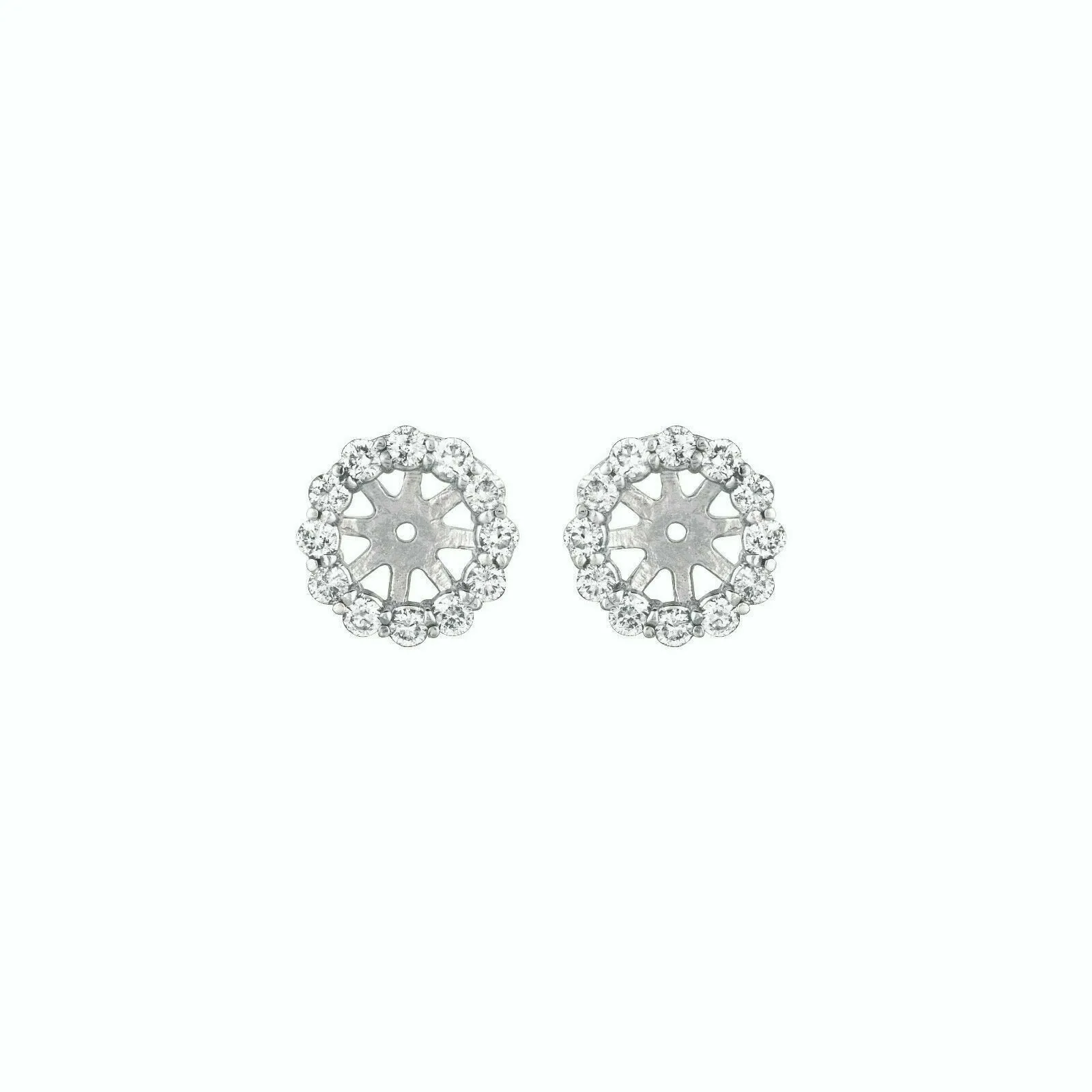 0.61 Ct 2 pointers Natural Diamond Jacket Earrings 14K White Gold center 8 MM