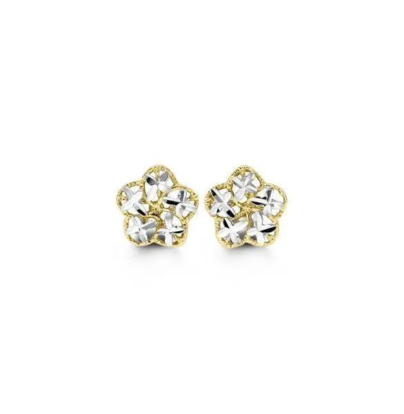 10K White and Yellow Gold Floral Stud Earrings