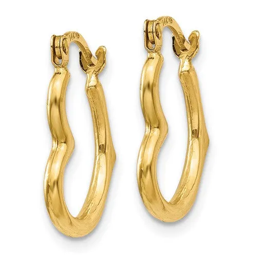 10k Yellow Gold 16mm Heart Hinged Hollow Hoop Earrings