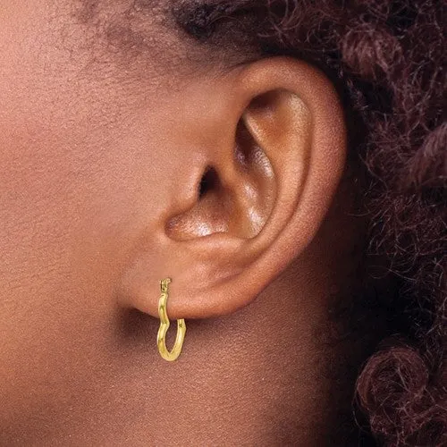 10k Yellow Gold 16mm Heart Hinged Hollow Hoop Earrings