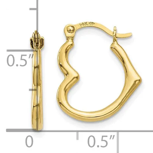 10k Yellow Gold 16mm Heart Hinged Hollow Hoop Earrings