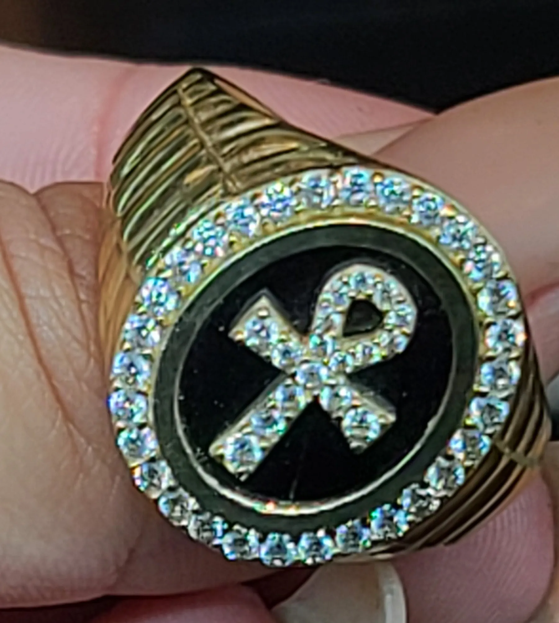 10k Yellow Gold Ring with Ankh Design and CZs