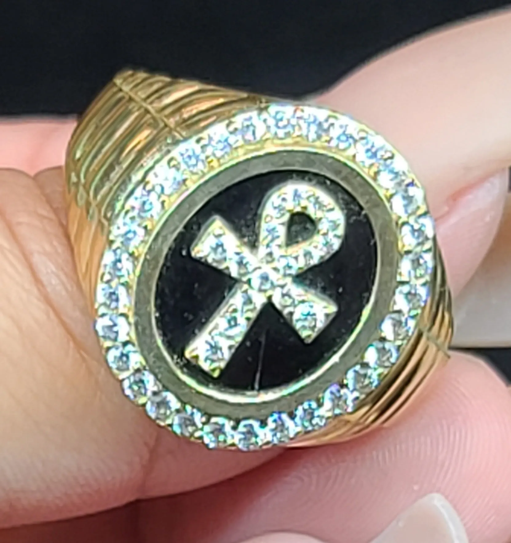 10k Yellow Gold Ring with Ankh Design and CZs