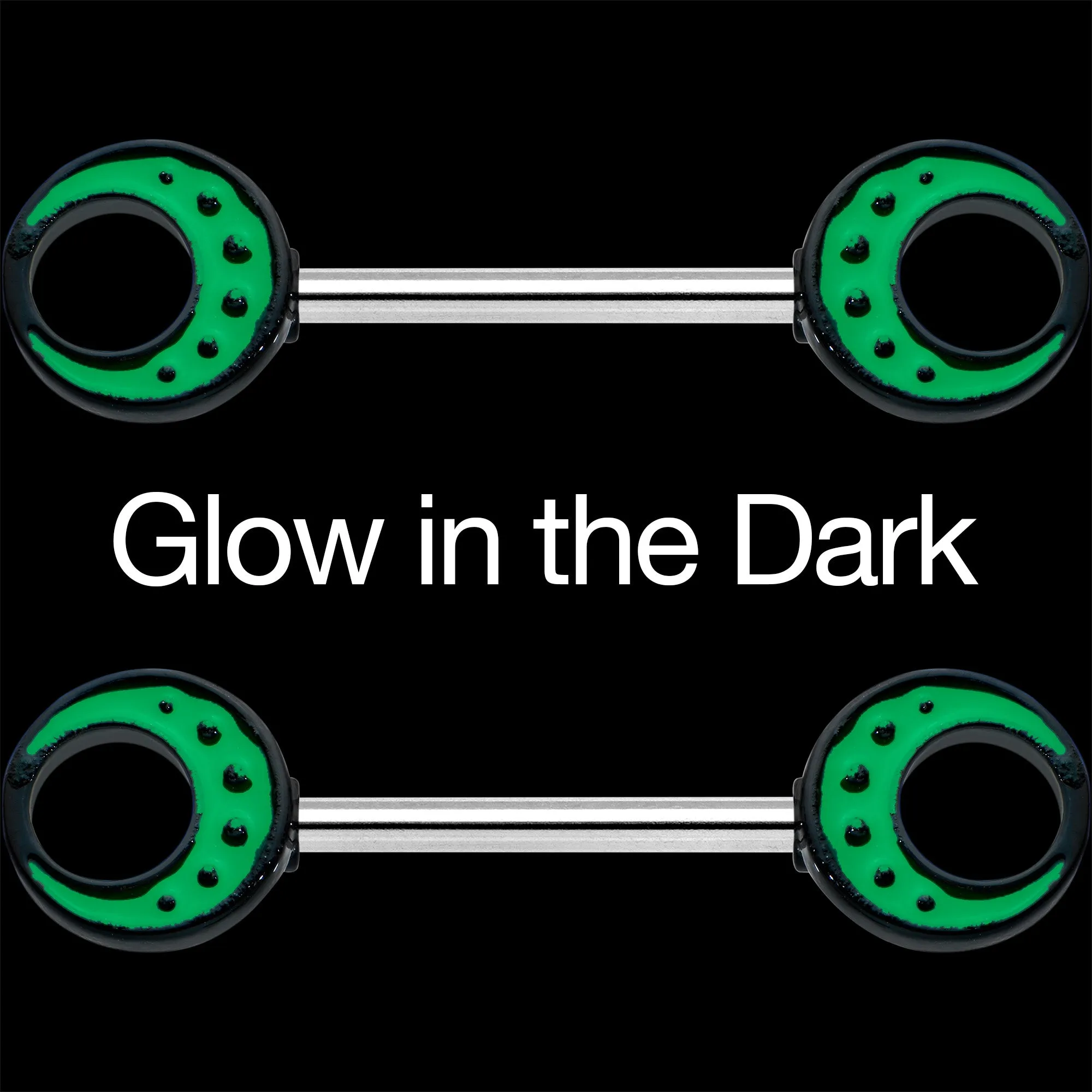 14 Gauge 9/16 Deep Green Moon Glow in the Dark Barbell Nipple Ring Set