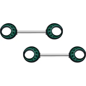 14 Gauge 9/16 Deep Green Moon Glow in the Dark Barbell Nipple Ring Set