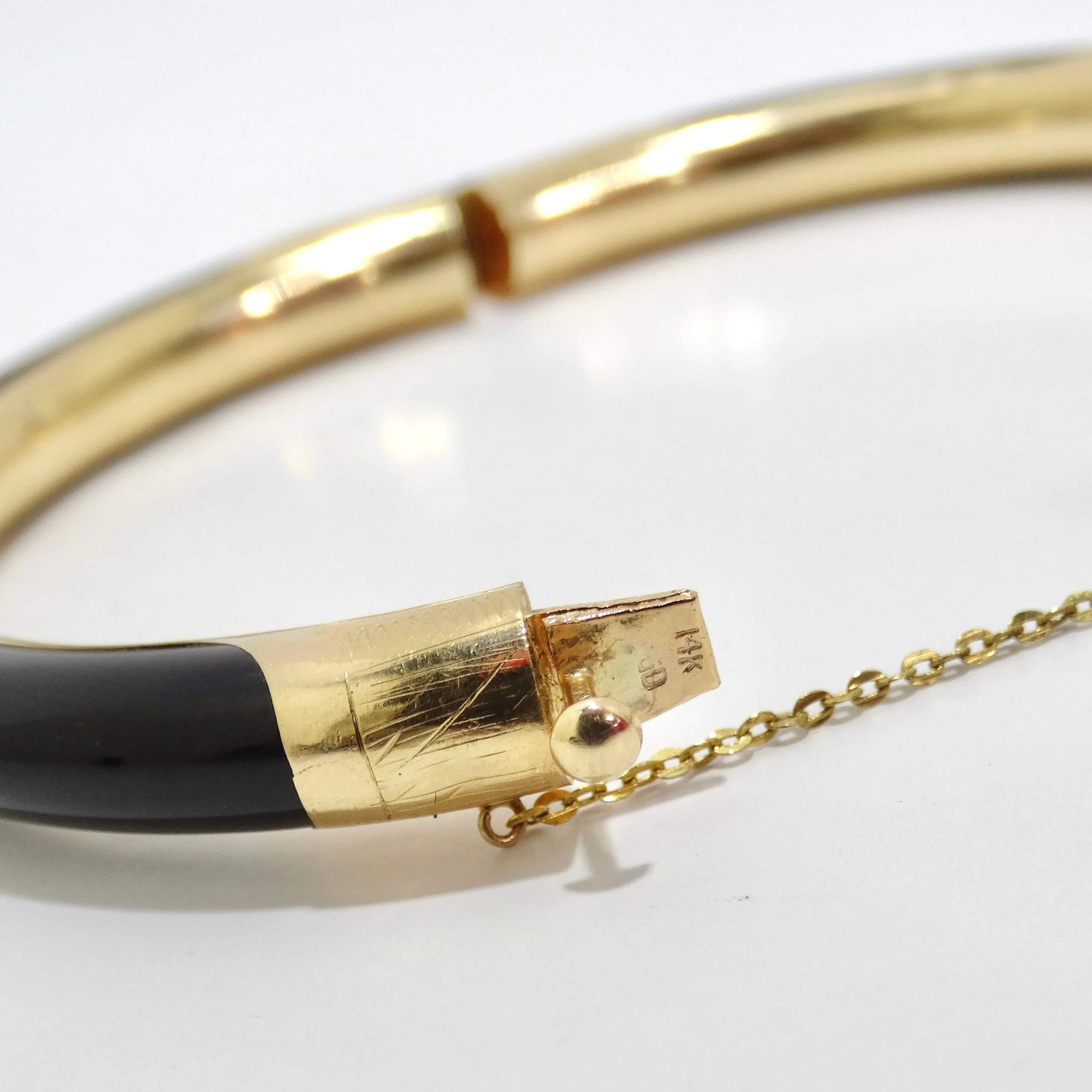 14K Gold Black Onyx Hinged Bangle Bracelet