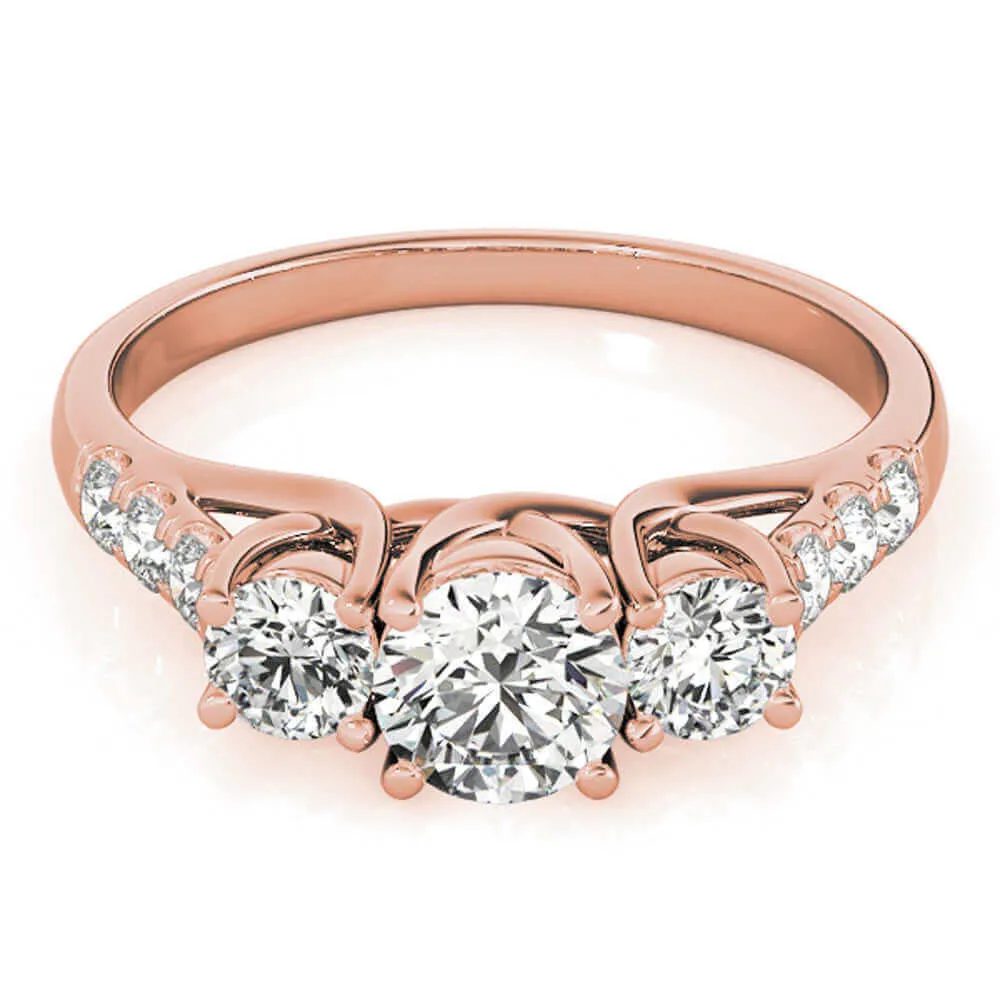 14k Rose Gold Three-Stone Engagement Ring 0.50 carat, I-J Color, I2-I3 Clarity
