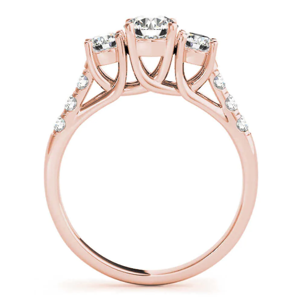 14k Rose Gold Three-Stone Engagement Ring 0.50 carat, I-J Color, I2-I3 Clarity