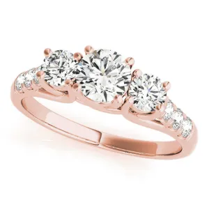 14k Rose Gold Three-Stone Engagement Ring 0.50 carat, I-J Color, I2-I3 Clarity