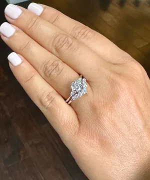 14k Solid White Gold Round And Pear Natural Diamond Engagement Ring And Band 1.90ctw