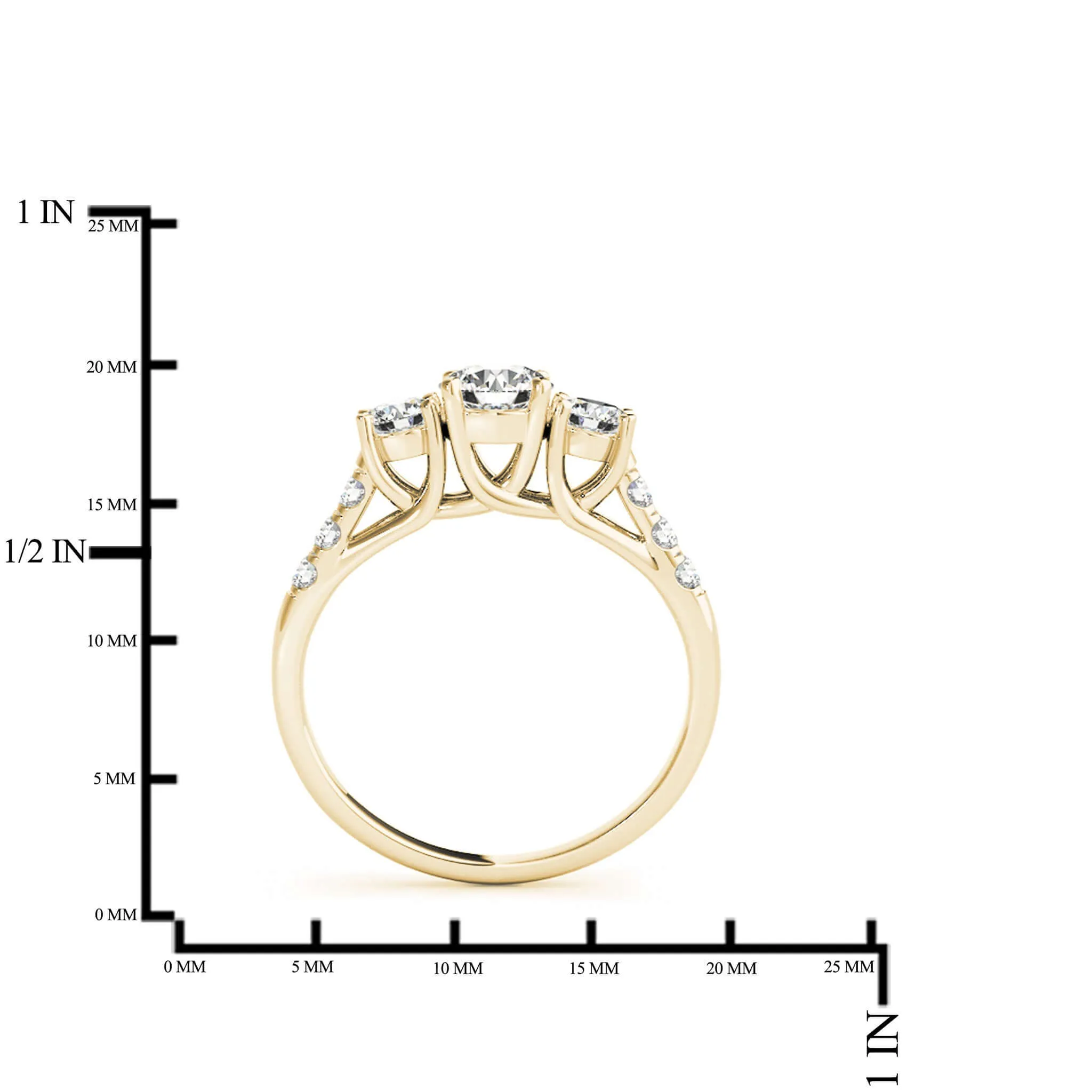 14k Three-Stone Engagement Ring White Yellow or Rose Gold (0.50 carat, I-J Color, I2-I3 Clarity)