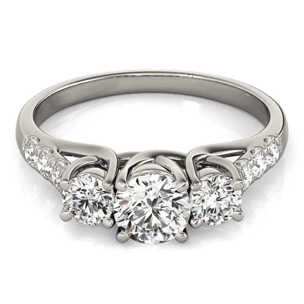 14k Three-Stone Engagement Ring White Yellow or Rose Gold (0.50 carat, I-J Color, I2-I3 Clarity)