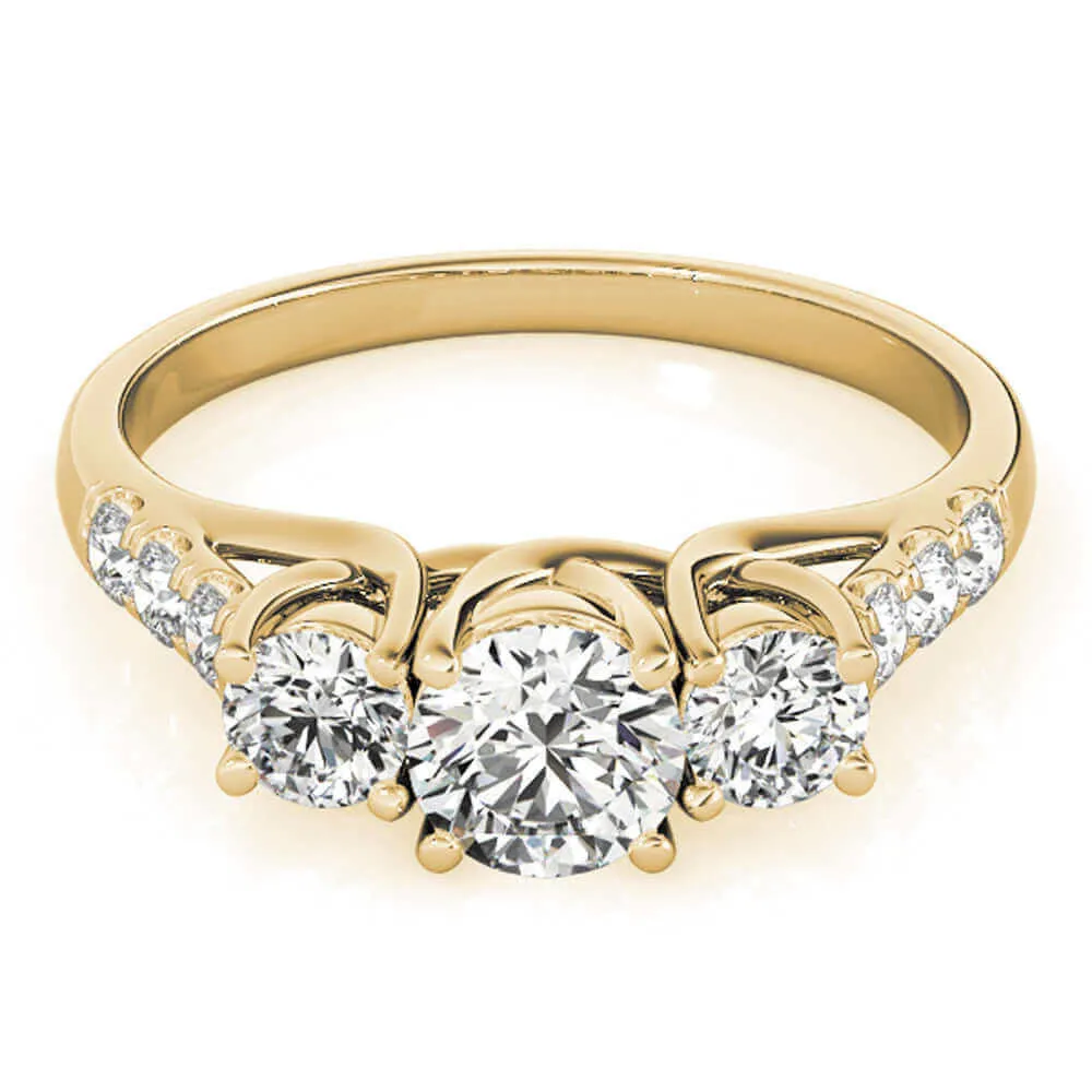 14k Three-Stone Engagement Ring White Yellow or Rose Gold (0.50 carat, I-J Color, I2-I3 Clarity)