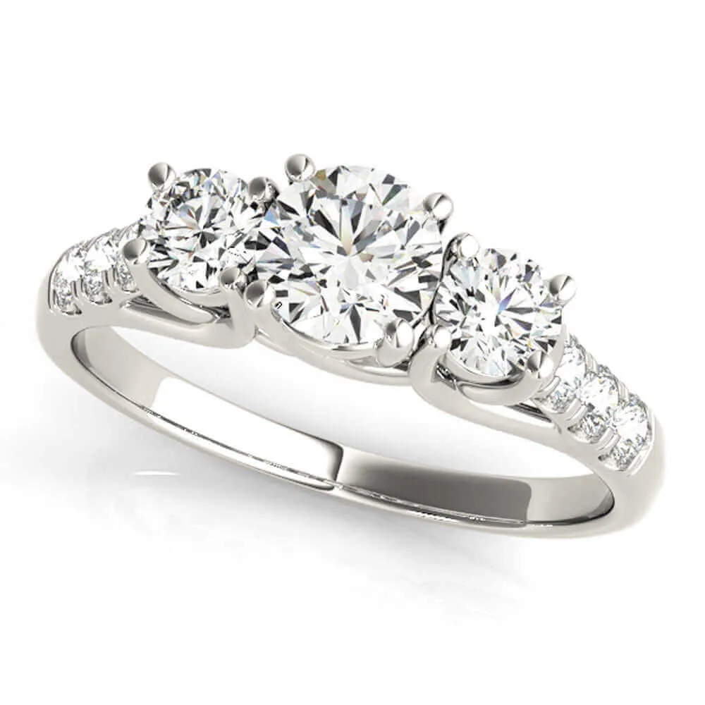 14k Three-Stone Engagement Ring White Yellow or Rose Gold (0.50 carat, I-J Color, I2-I3 Clarity)