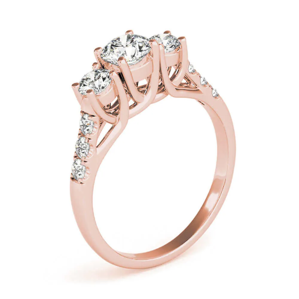 14k Three-Stone Engagement Ring White Yellow or Rose Gold (0.50 carat, I-J Color, I2-I3 Clarity)