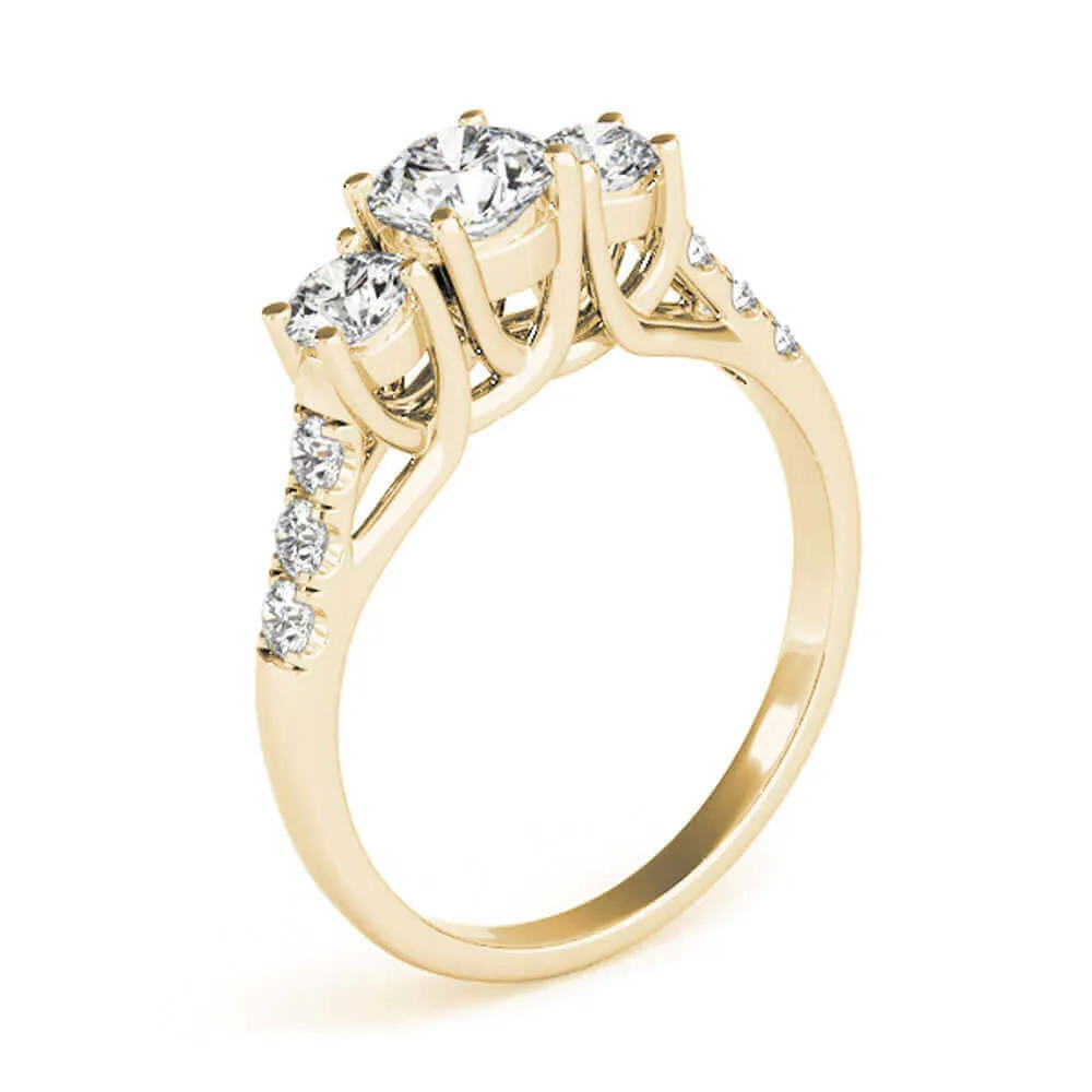 14k Three-Stone Engagement Ring White Yellow or Rose Gold (0.50 carat, I-J Color, I2-I3 Clarity)