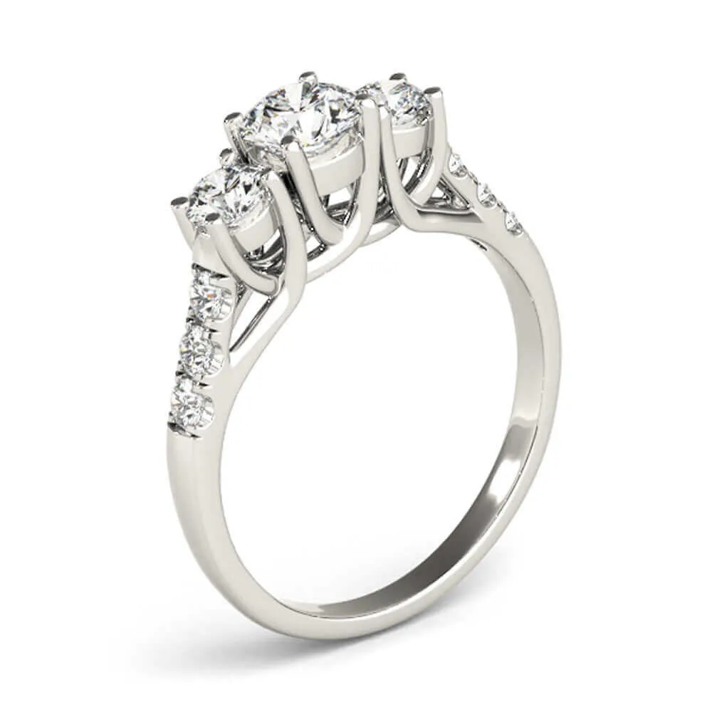 14k Three-Stone Engagement Ring White Yellow or Rose Gold (0.50 carat, I-J Color, I2-I3 Clarity)