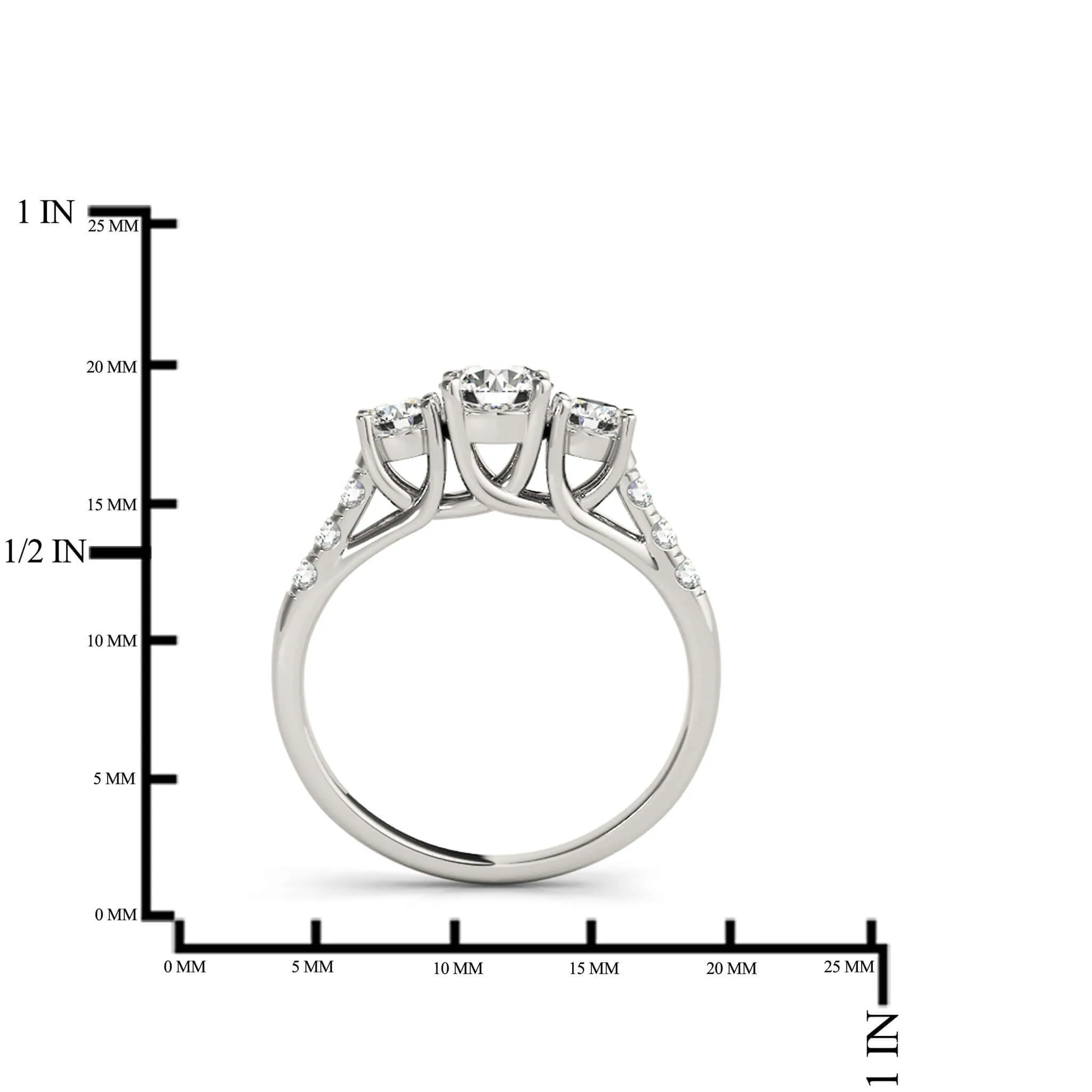 14k Three-Stone Engagement Ring White Yellow or Rose Gold (0.50 carat, I-J Color, I2-I3 Clarity)