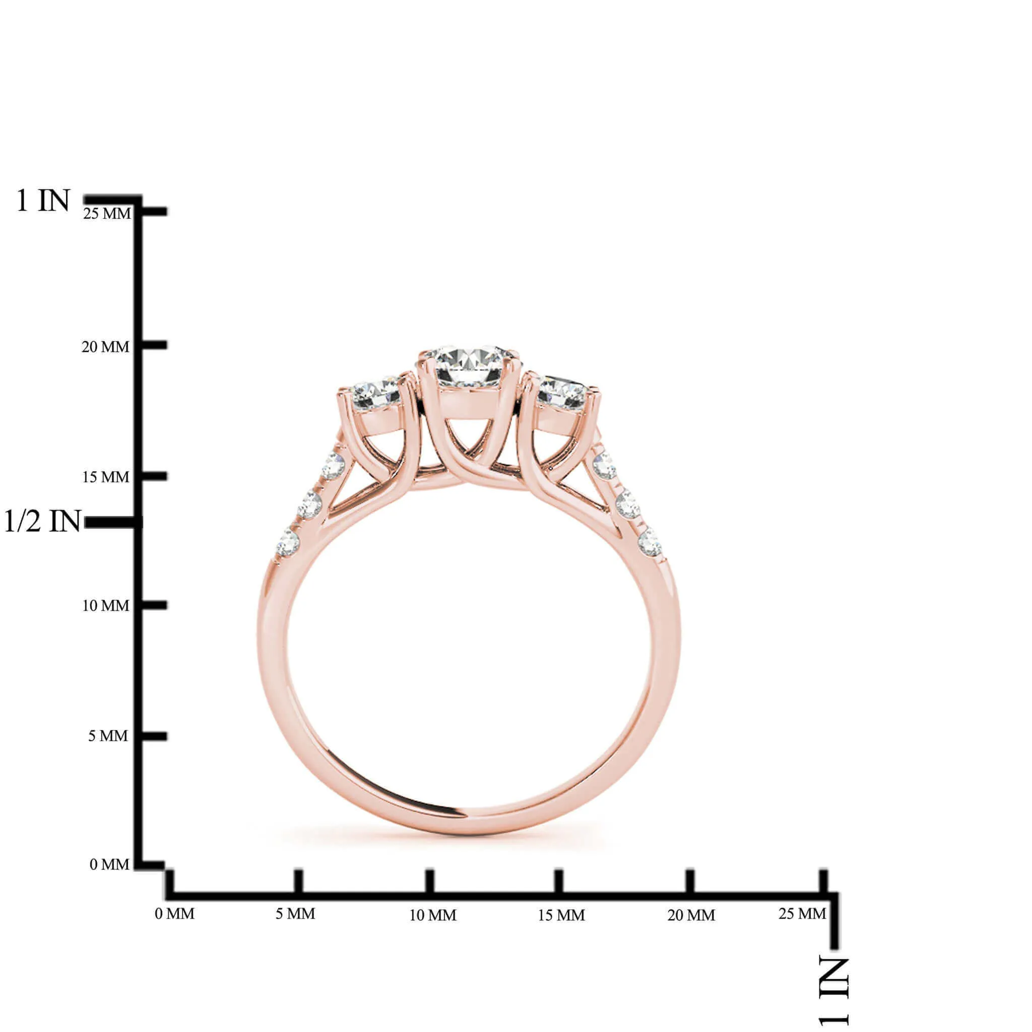 14k Three-Stone Engagement Ring White Yellow or Rose Gold (0.50 carat, I-J Color, I2-I3 Clarity)