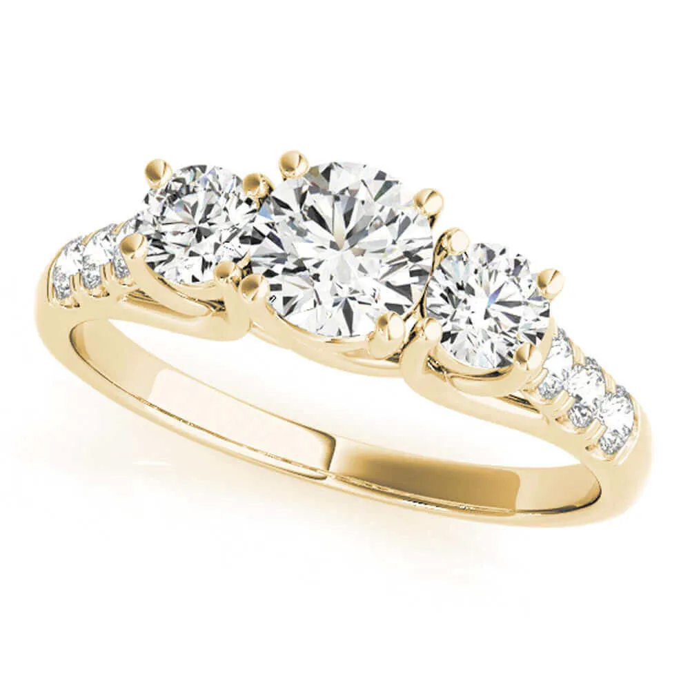 14k Three-Stone Engagement Ring White Yellow or Rose Gold (0.50 carat, I-J Color, I2-I3 Clarity)