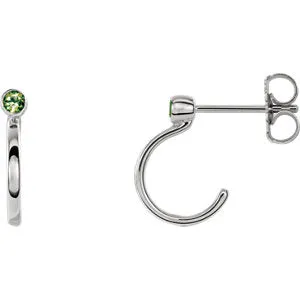 14K White 2 mm Round Peridot Bezel-Set J-Hoop Earrings