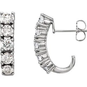 14K White Five-Stone J-Hoop Earring Mounting