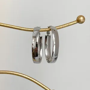 14KT White Gold 7mm Wide Tube Oval Omega Hoop Earrings 43mm