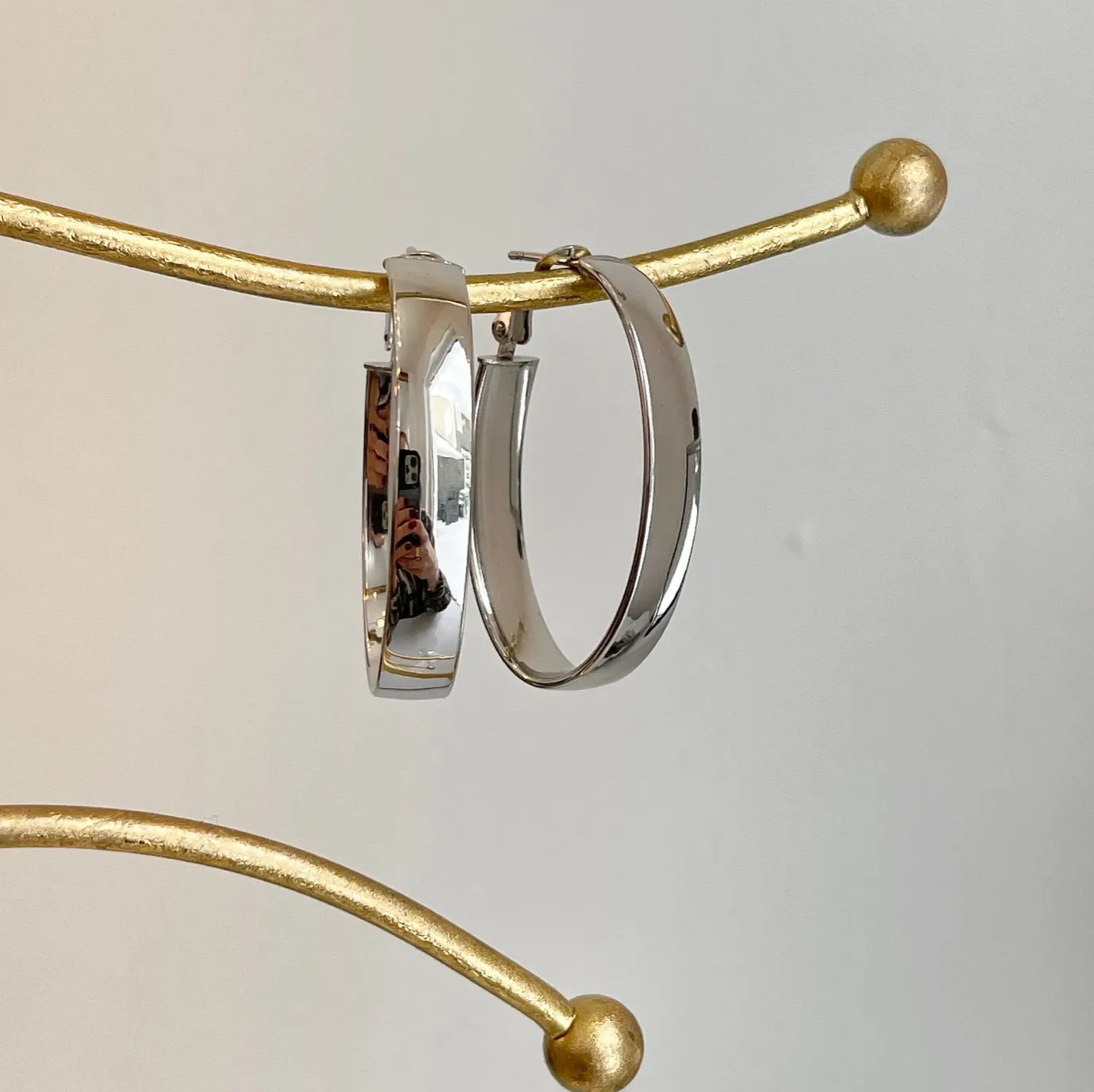 14KT White Gold 7mm Wide Tube Oval Omega Hoop Earrings 43mm