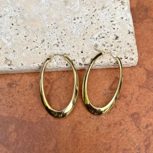 14KT Yellow Gold Long Oval Hoop Earrings 54mm