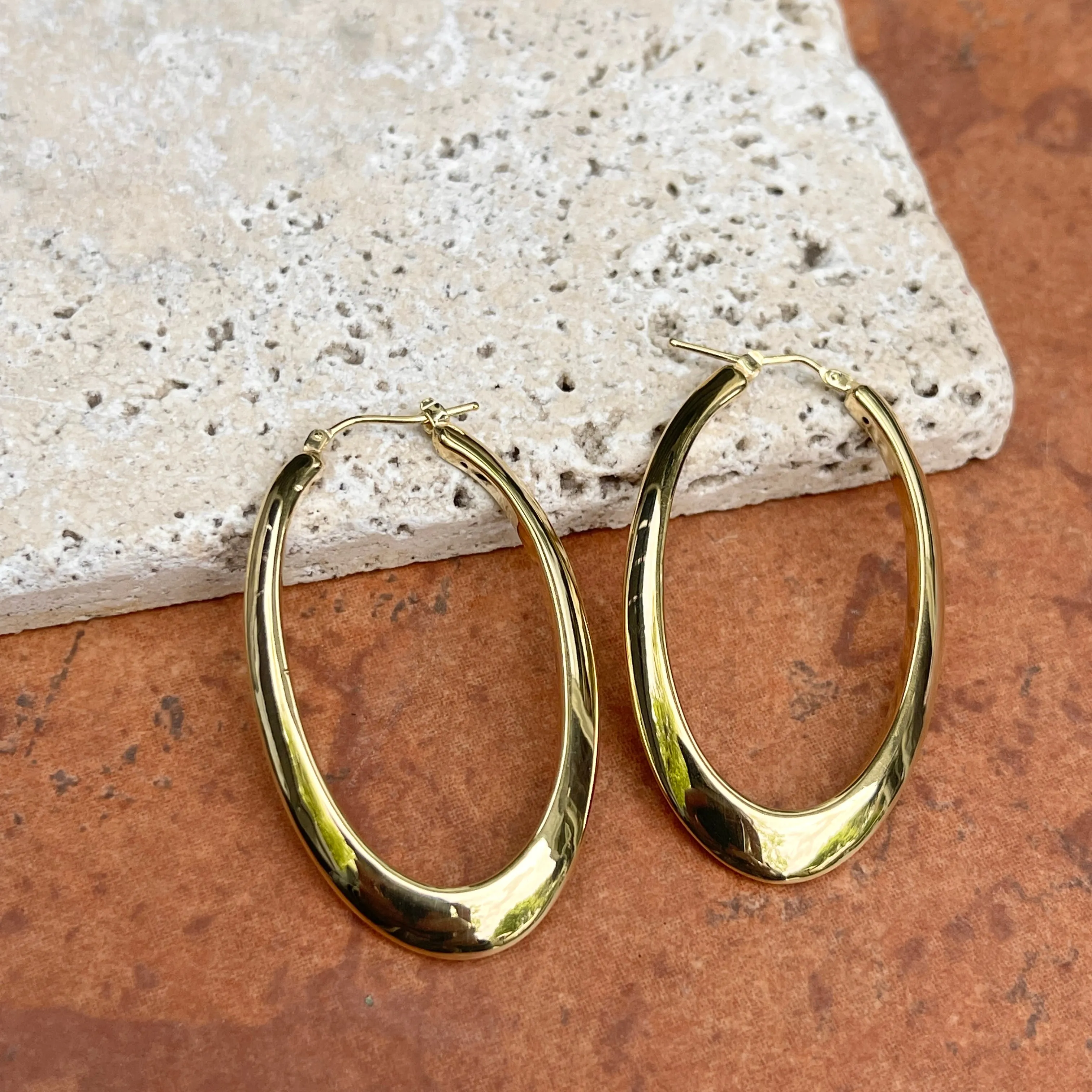 14KT Yellow Gold Long Oval Hoop Earrings 54mm