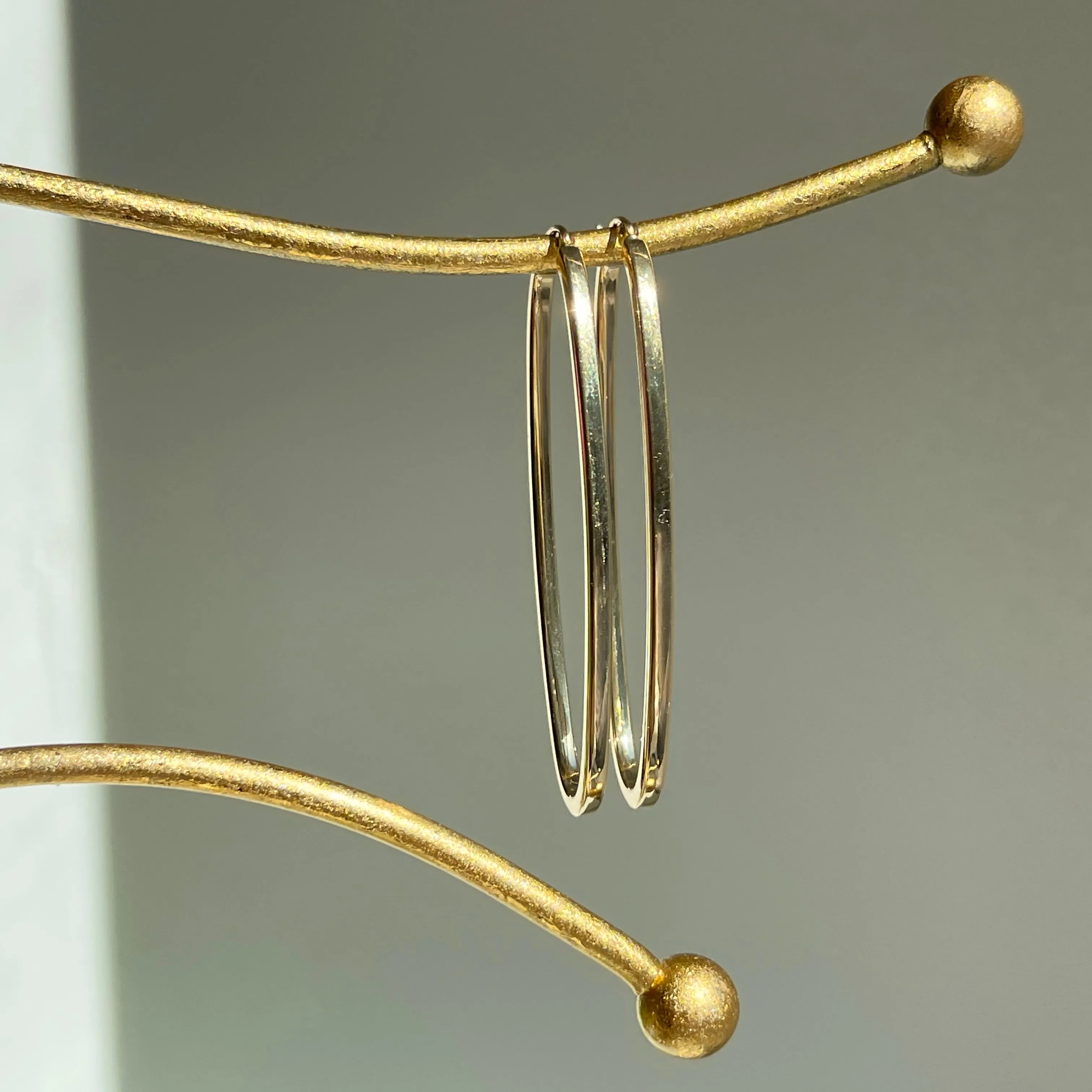 14KT Yellow Gold Squared Tube Oval Hoop Earrings 53mm