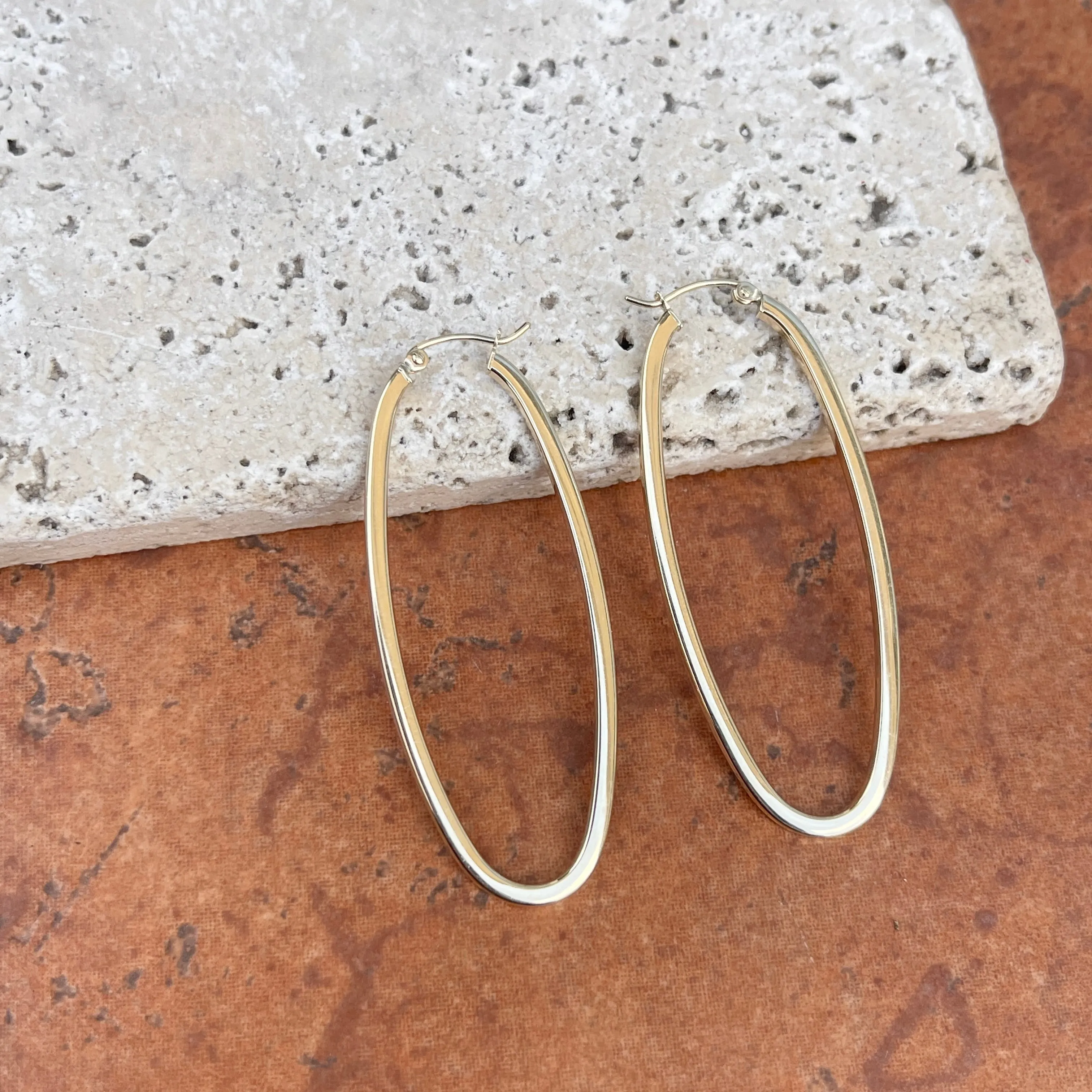 14KT Yellow Gold Squared Tube Oval Hoop Earrings 53mm