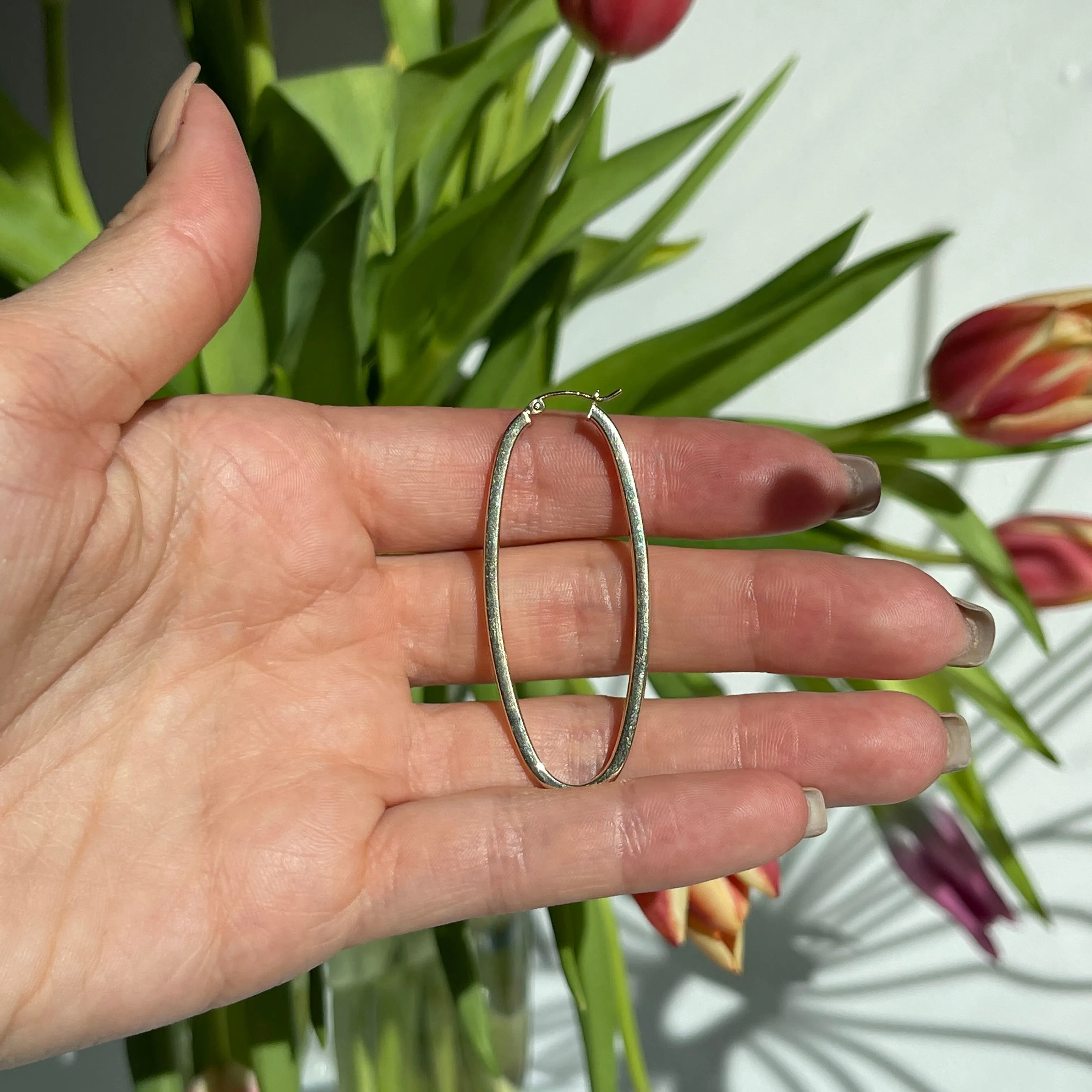 14KT Yellow Gold Squared Tube Oval Hoop Earrings 53mm