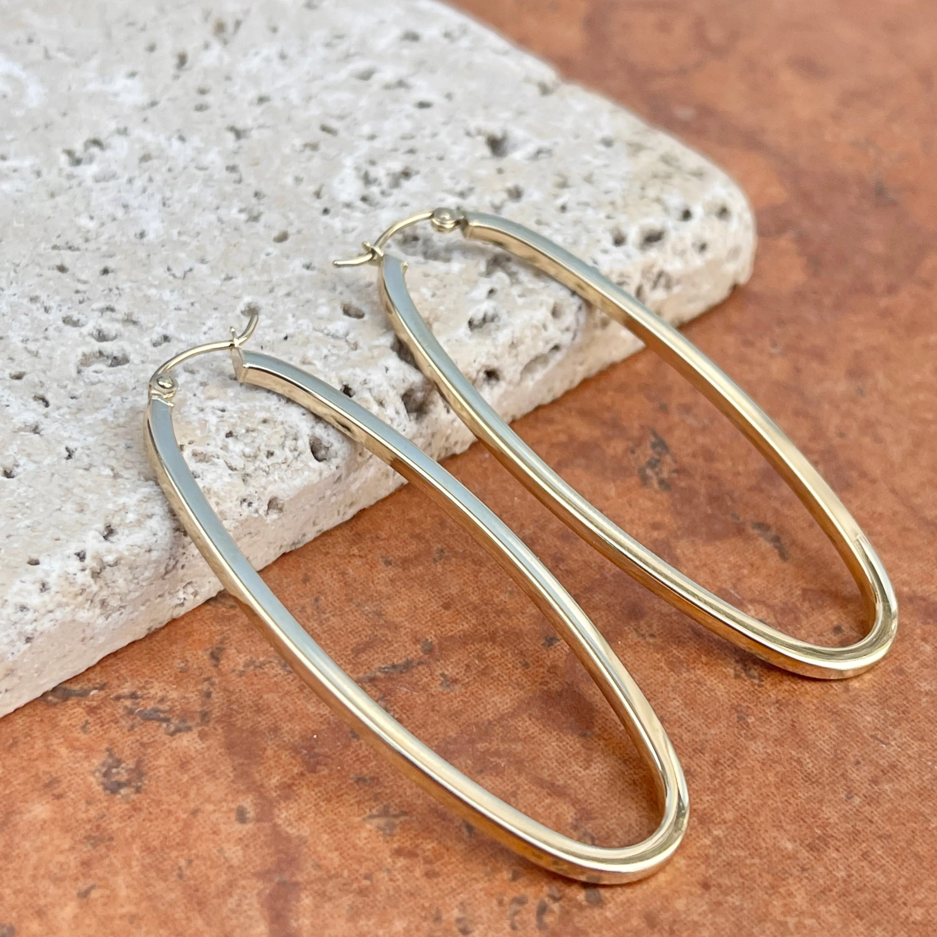 14KT Yellow Gold Squared Tube Oval Hoop Earrings 53mm