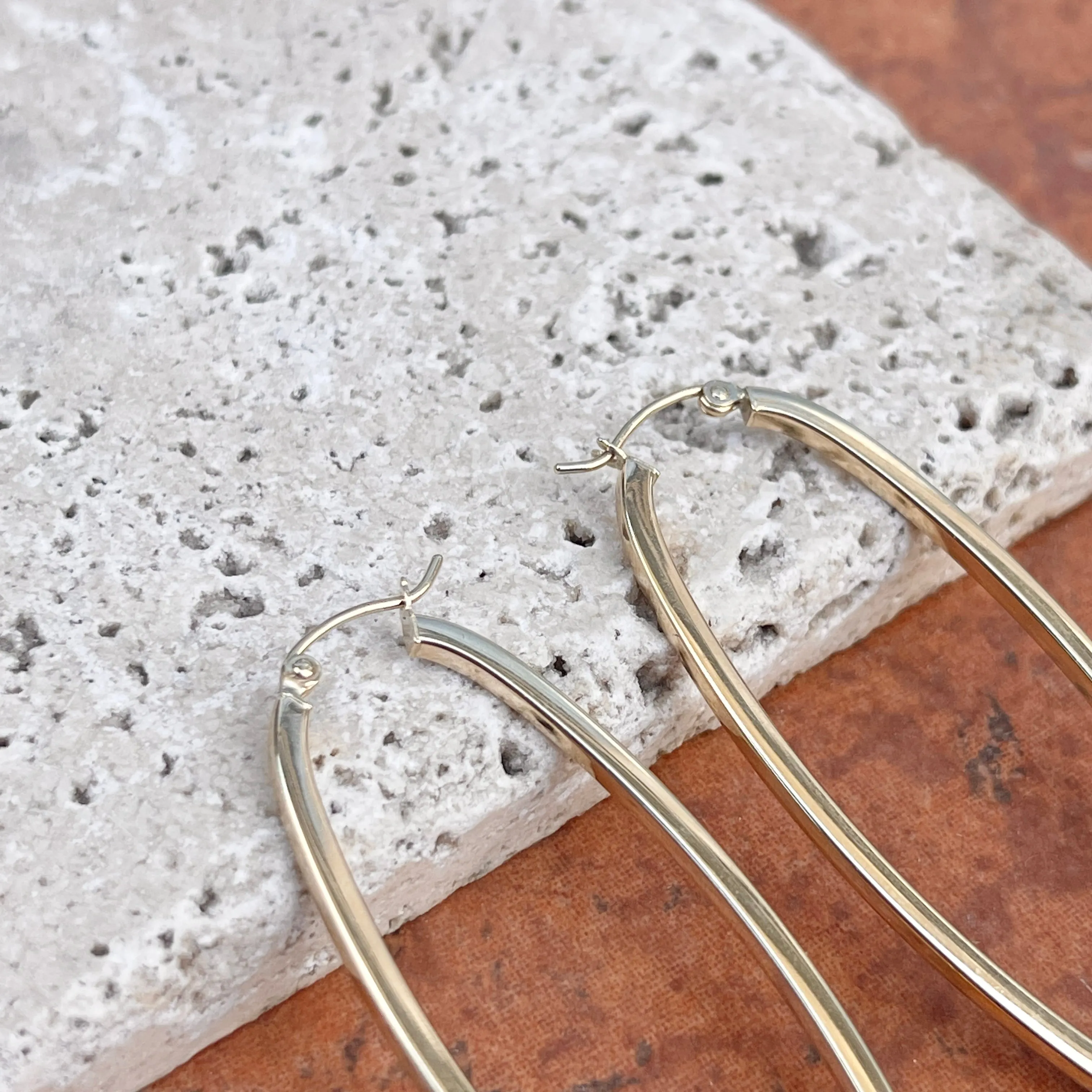14KT Yellow Gold Squared Tube Oval Hoop Earrings 53mm