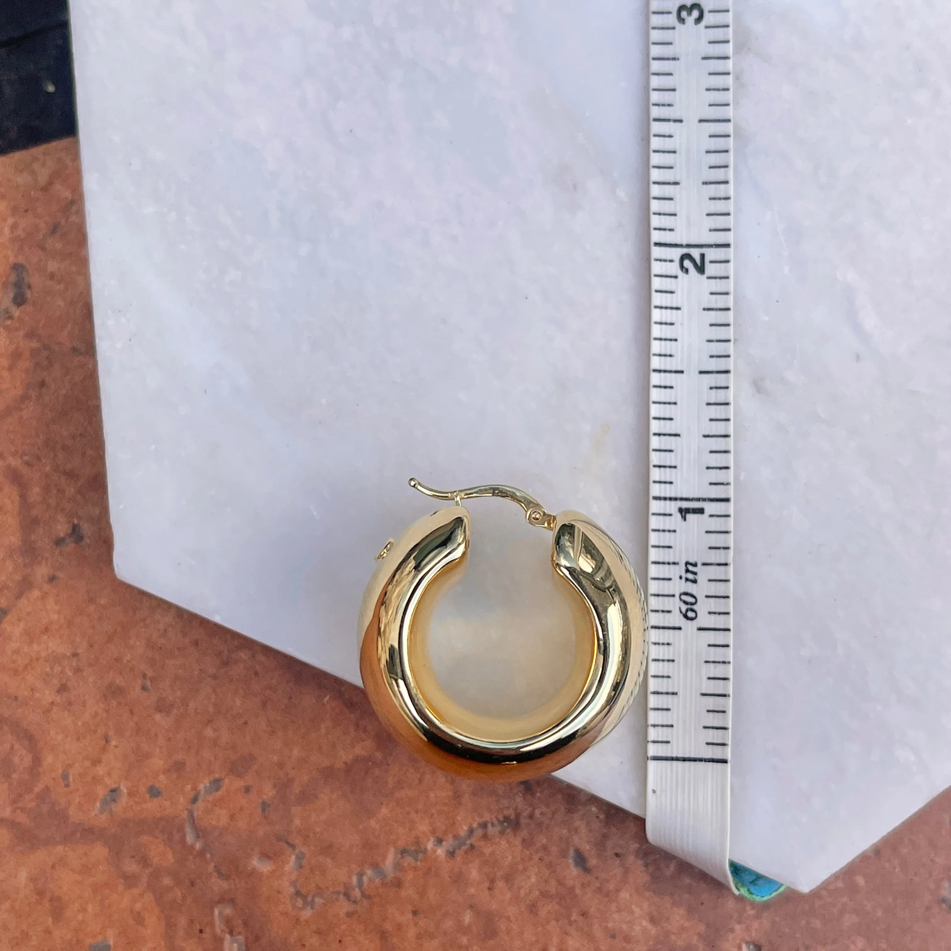14KT Yellow Gold Wide Puffed Chunky Hoop Earrings 27mm