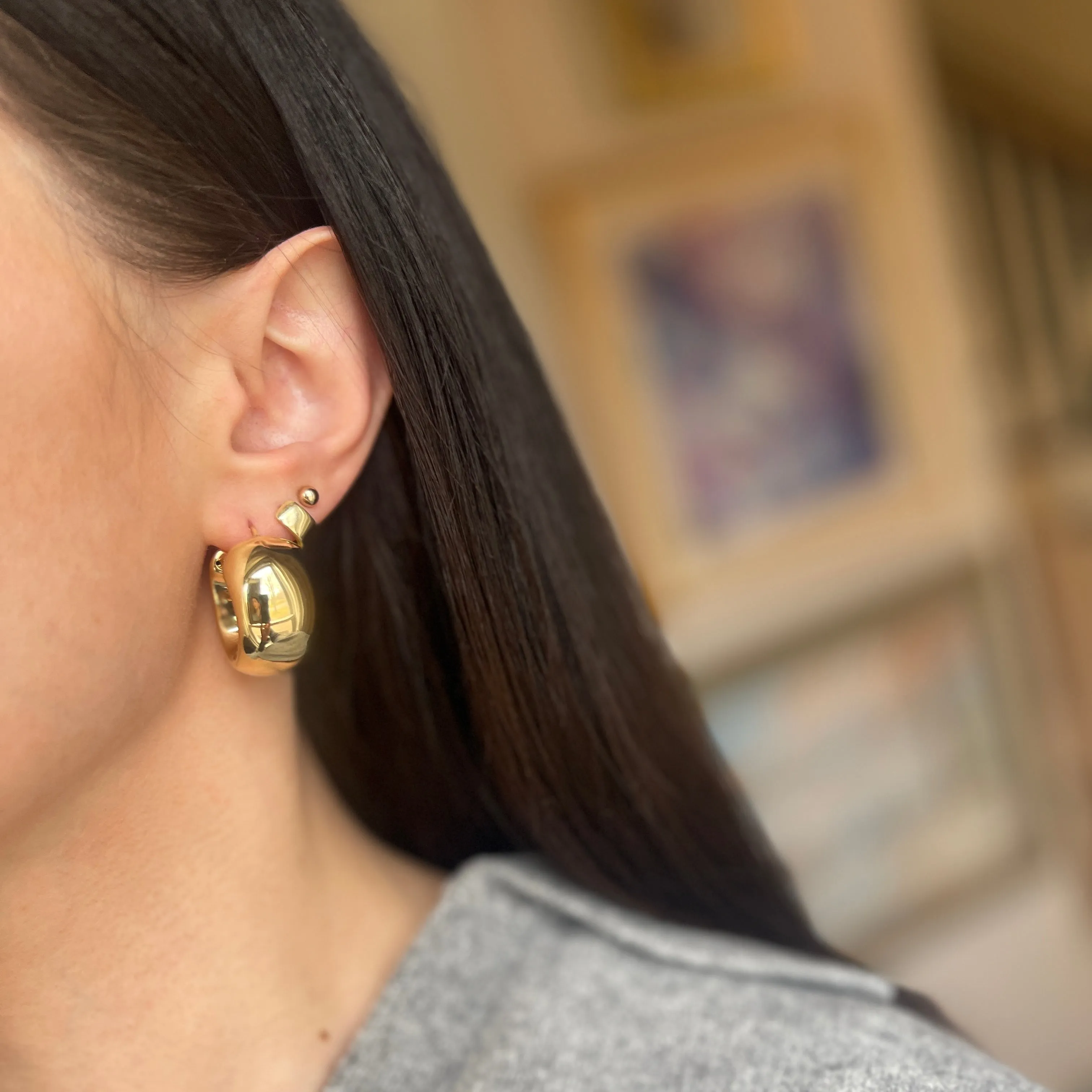14KT Yellow Gold Wide Puffed Chunky Hoop Earrings 27mm