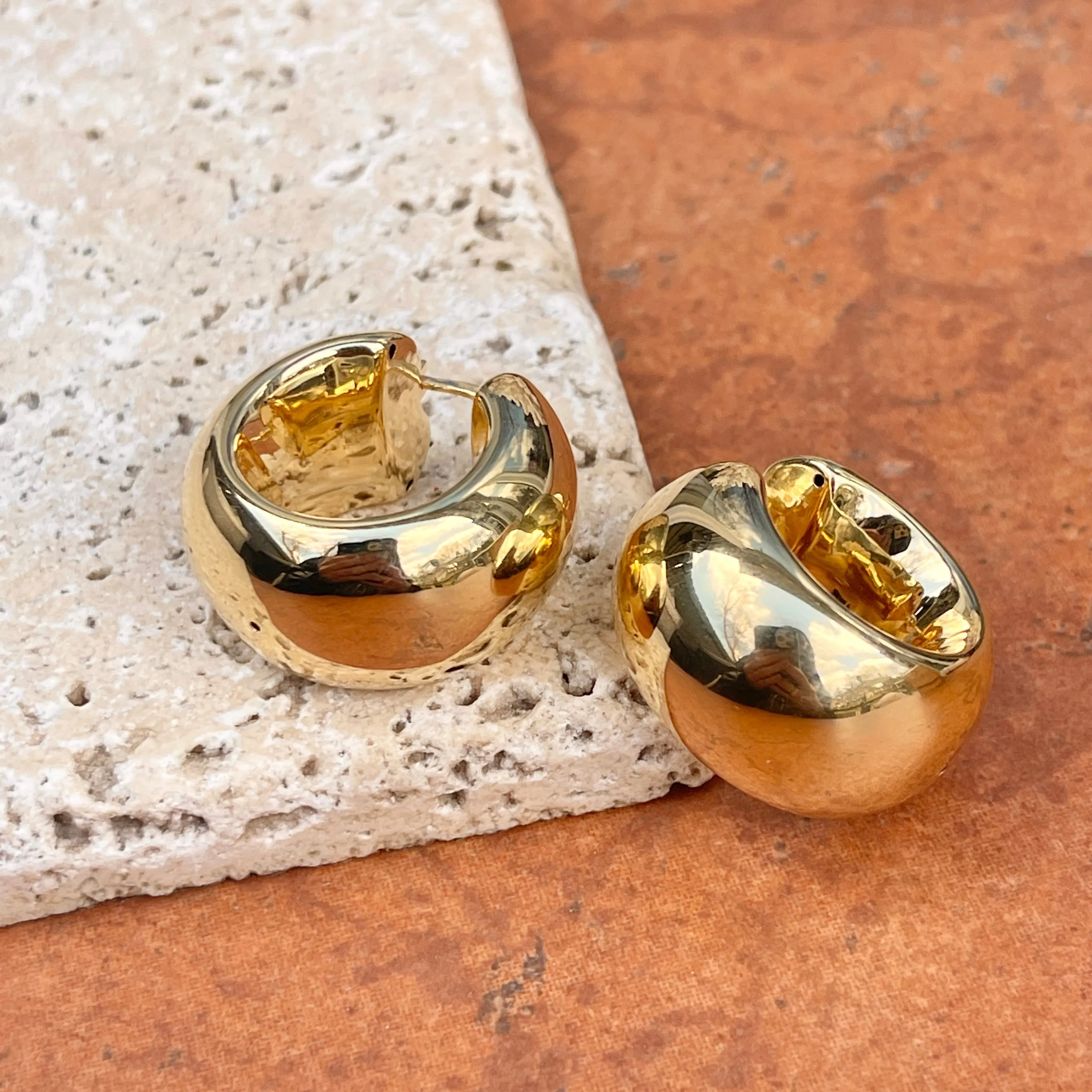 14KT Yellow Gold Wide Puffed Chunky Hoop Earrings 27mm