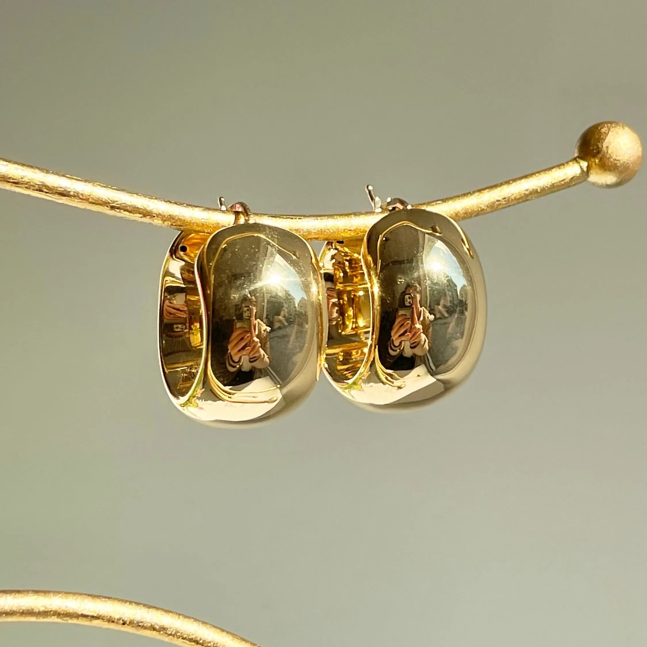 14KT Yellow Gold Wide Puffed Chunky Hoop Earrings 27mm