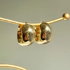 14KT Yellow Gold Wide Puffed Chunky Hoop Earrings 27mm