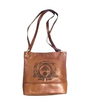 1990s. Vintage Bottega Veneta brown leather shoulder tote bag with logo embroidery. Claissic daily use bag.