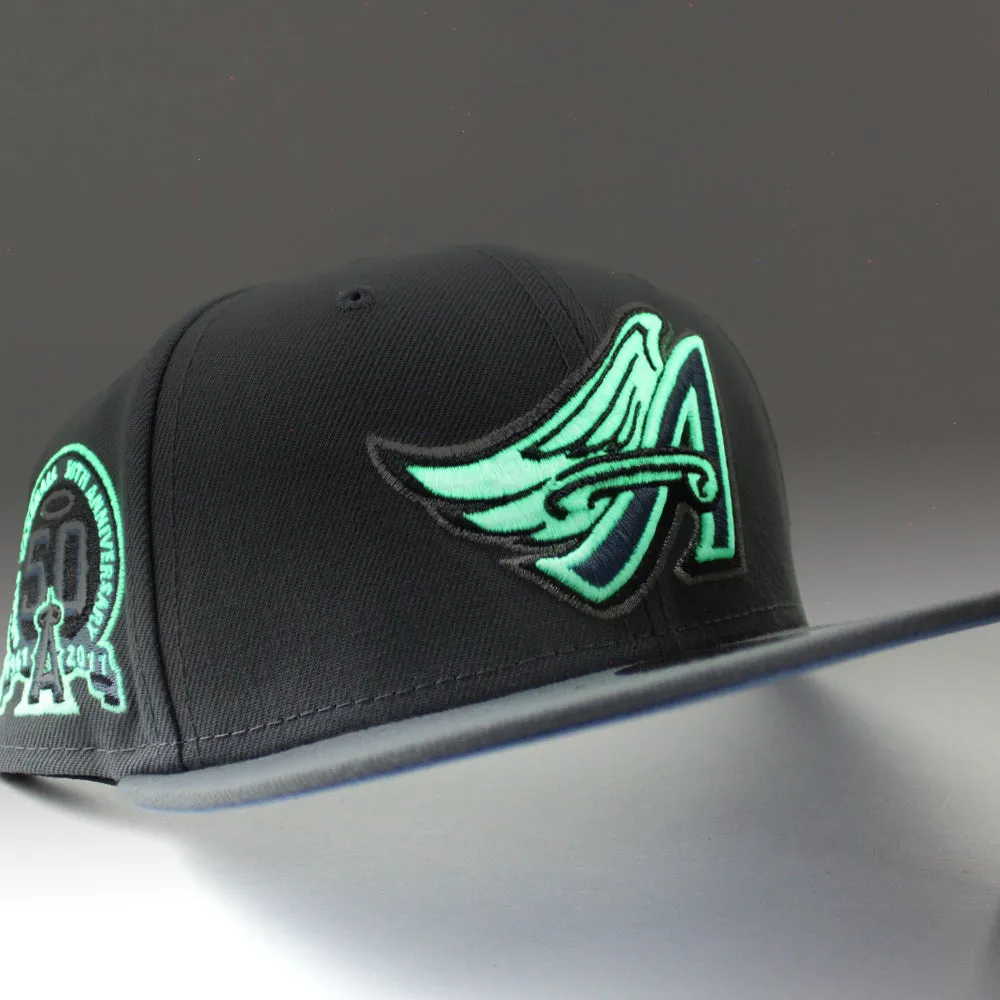 Anaheim Angels 50th Anniversary New Era 59Fifty Fitted Hat (GITD Storm Gray Sky Blue Under Brim)