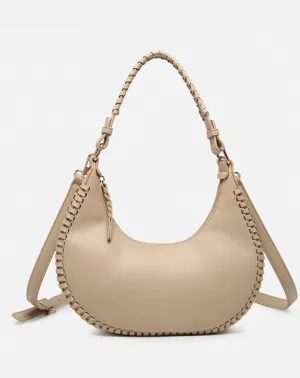 Aria Whipstitch Crescent Shoulder Bag in Lt Taupe