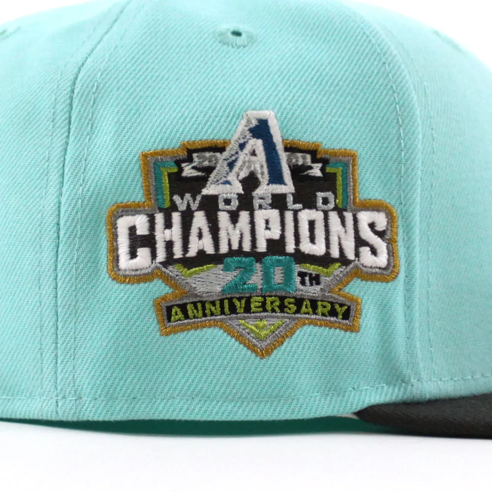 Arizona Diamondbacks 2001 WORLD CHAMPIONS 20TH ANNIVERSARY New Era 59Fifty Fitted Hat (Glow in the Dark Tint Pewter Dark Green Under Brim)