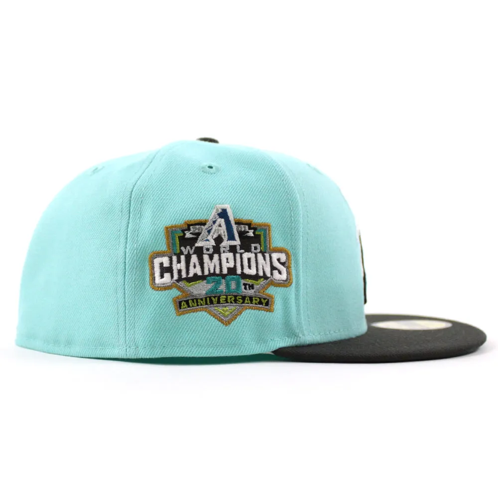 Arizona Diamondbacks 2001 WORLD CHAMPIONS 20TH ANNIVERSARY New Era 59Fifty Fitted Hat (Glow in the Dark Tint Pewter Dark Green Under Brim)