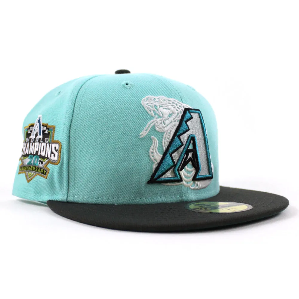 Arizona Diamondbacks 2001 WORLD CHAMPIONS 20TH ANNIVERSARY New Era 59Fifty Fitted Hat (Glow in the Dark Tint Pewter Dark Green Under Brim)