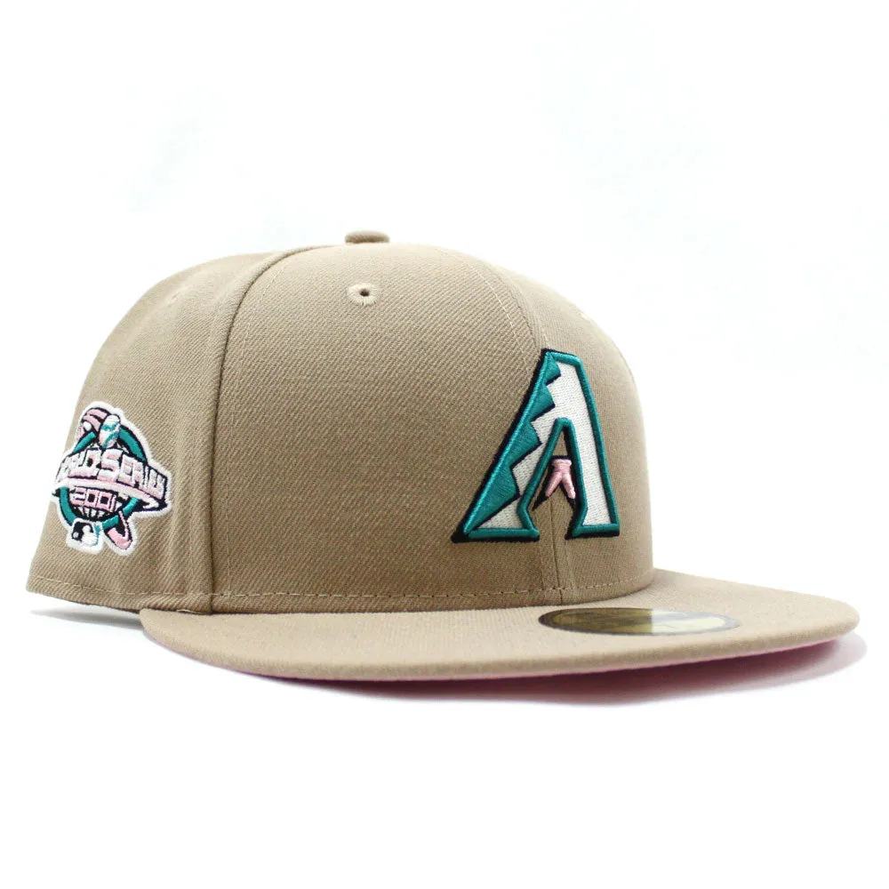 Arizona Diamondbacks 2001 World Series New Era 59Fifty Fitted Hat (D Logo Camel Glow in the Dark Pink Under Brim)