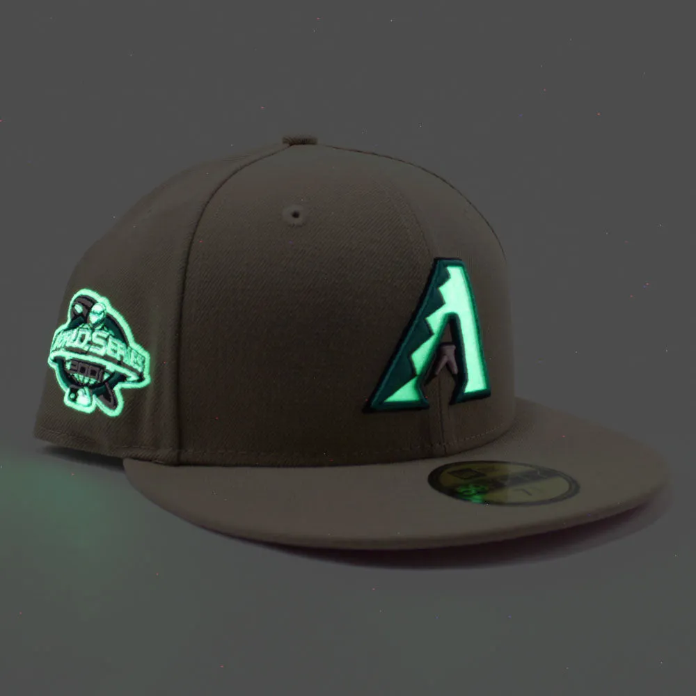 Arizona Diamondbacks 2001 World Series New Era 59Fifty Fitted Hat (D Logo Camel Glow in the Dark Pink Under Brim)
